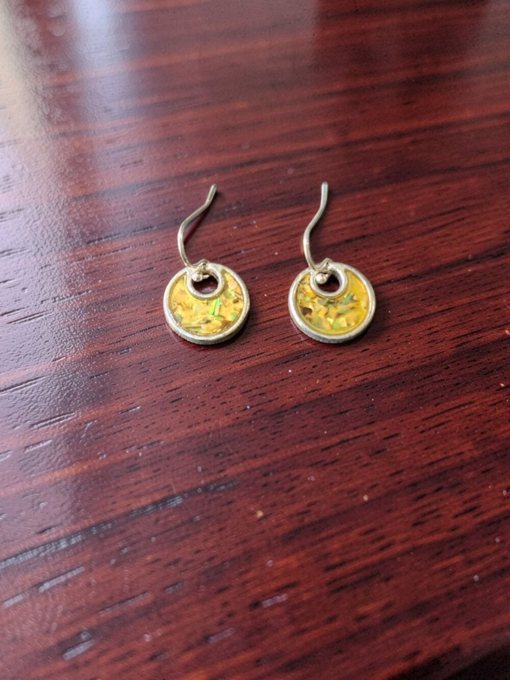 vintage silver tone multi-color enamel dangle earrings.